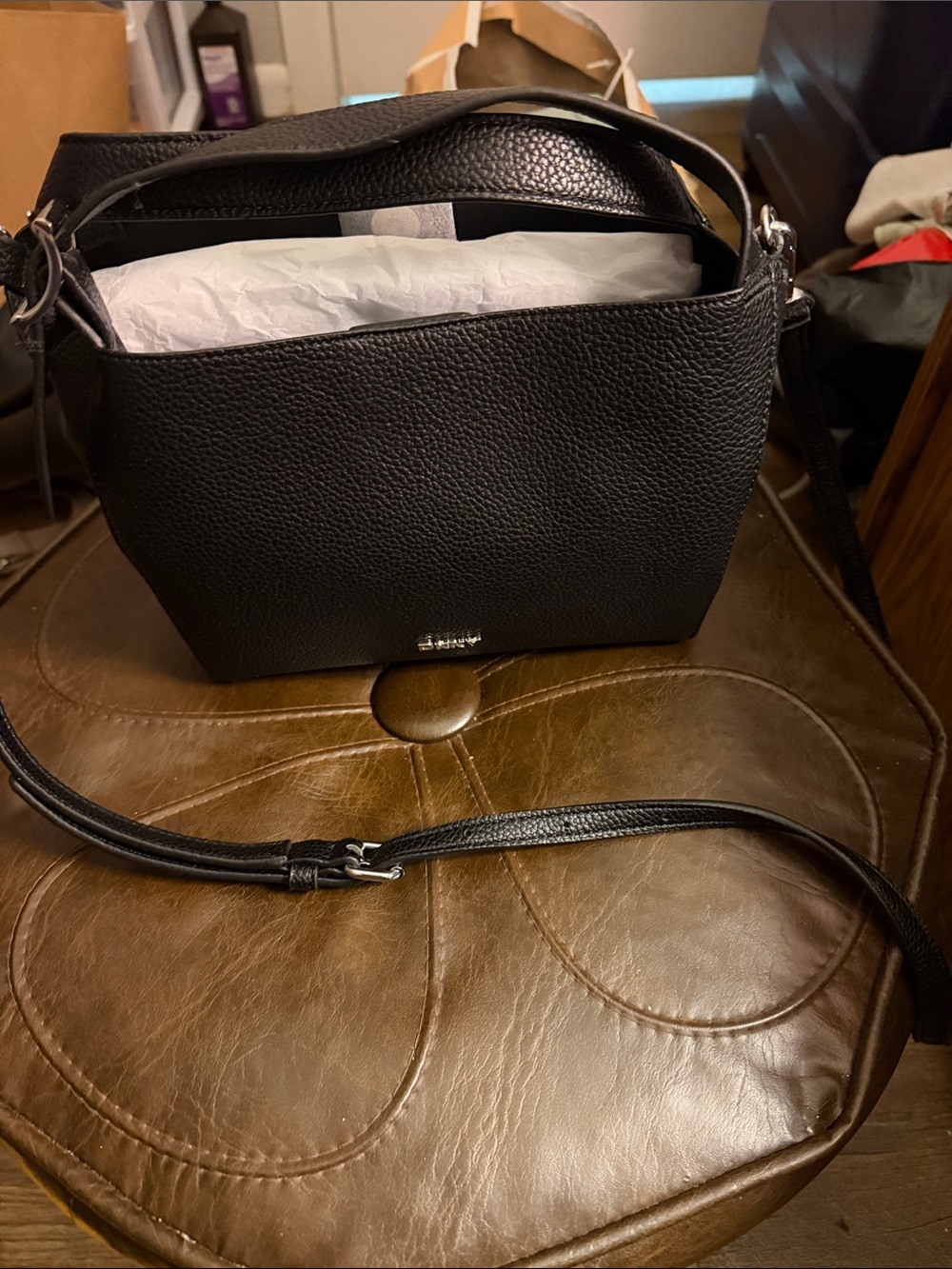 Black Pebbled Leather Crossbody Bag